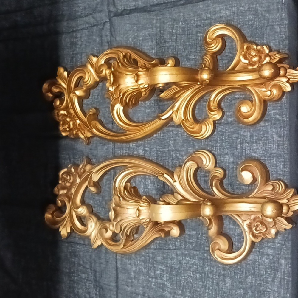 Vintage 1970s Homco Home Interiors Syroco wall sconce candle holder set